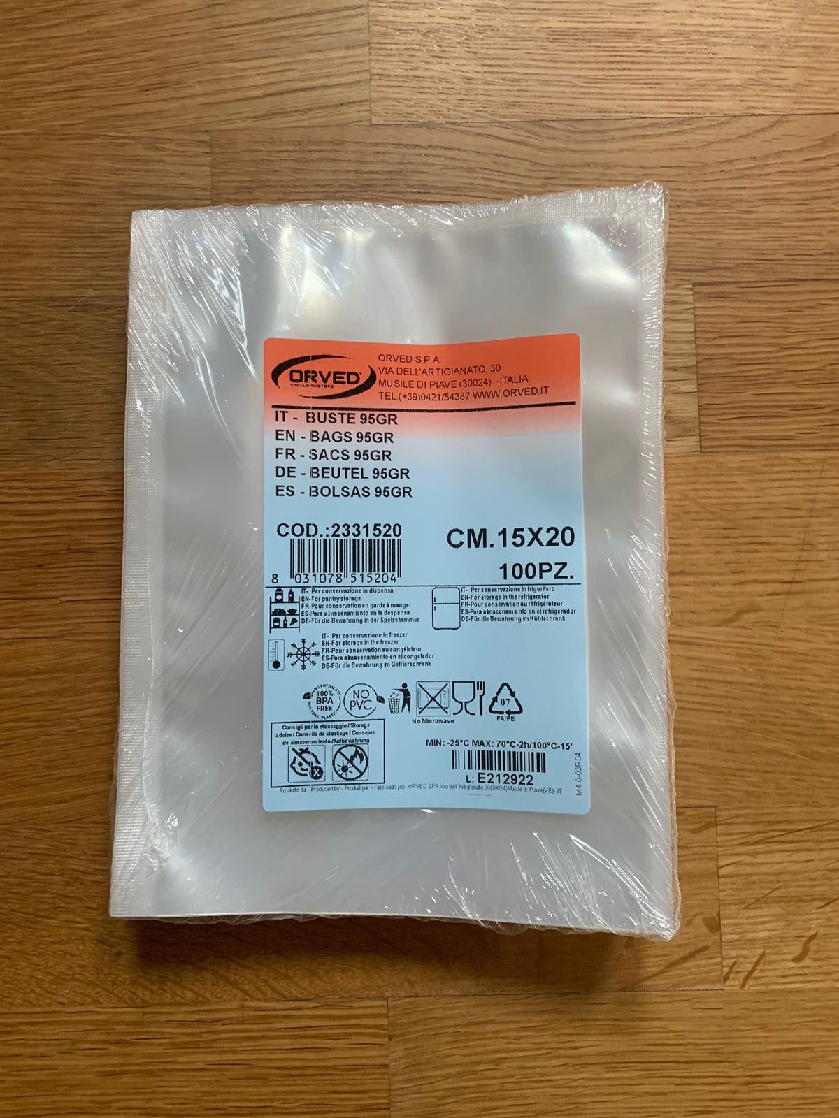BUSTE CONSERVAZIONE LISCE TP95 - ORVED - 100 PZ